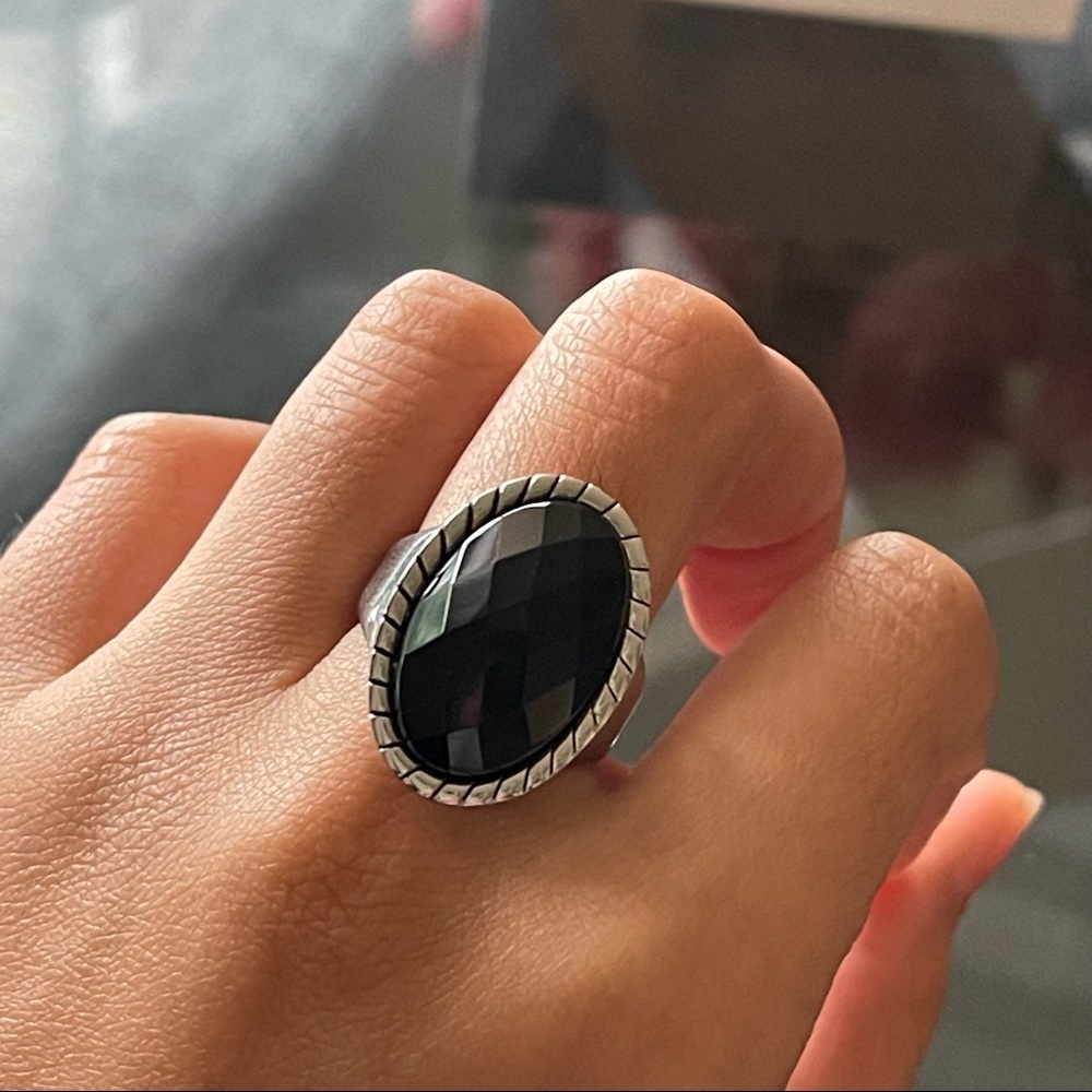 Inox 316l silver stainless steel onyx ring size 9 - Picture 7 of 9
